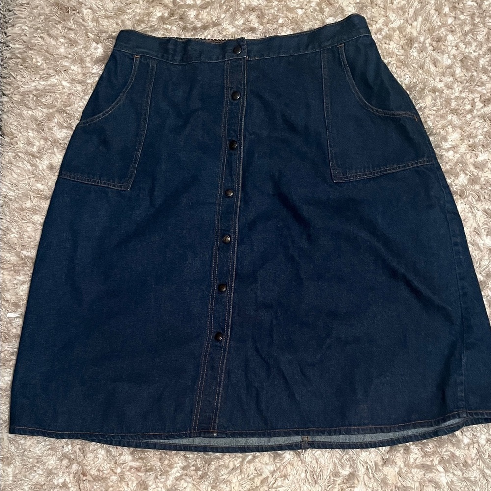 Sportswear International Button-Front Dark Blue Denim A-Line Skirt, Size 40